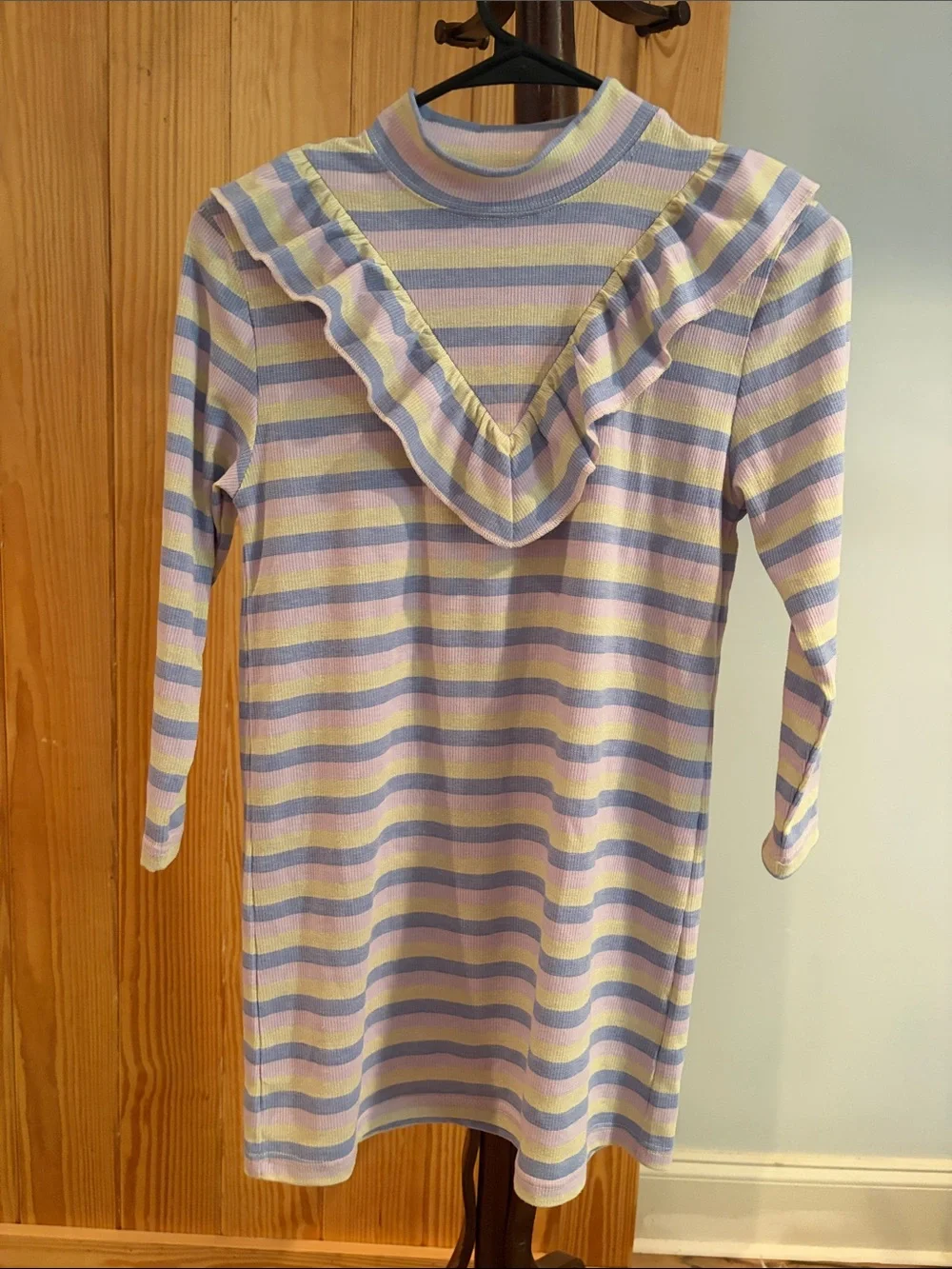 Girls Pastel Stripe Ruffle Knit Dress